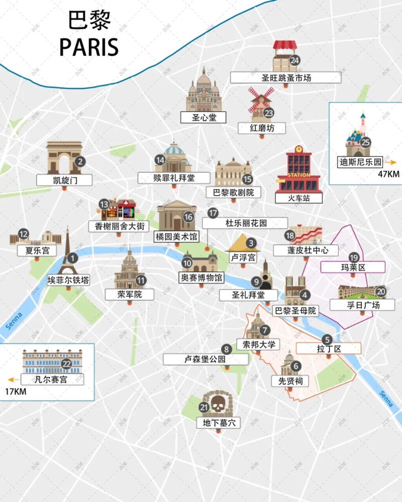 法国巴黎旅游地图